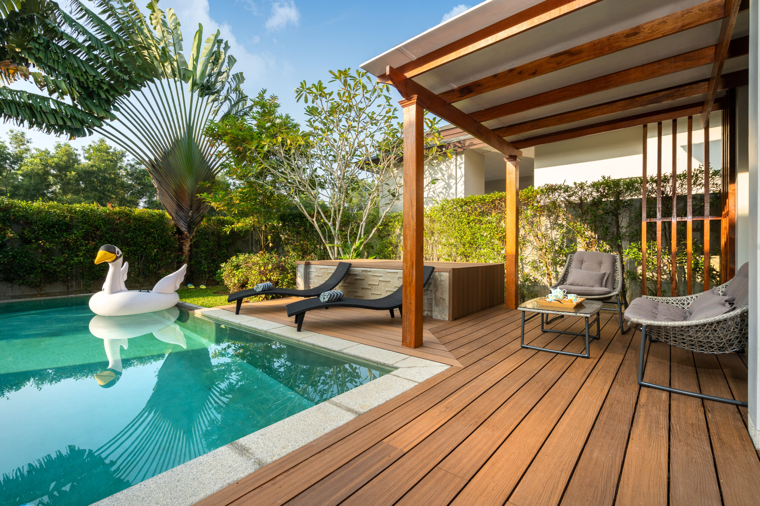 Pool and Garden Landscaping + Timber Pergola